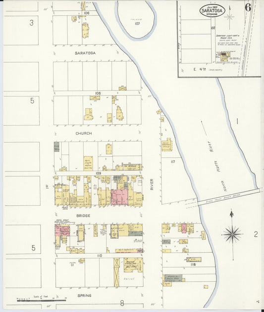 Sanborn Fire Insurance Map from Saratoga, Carbon County, Wyoming (1907), Sheet #0006 - Historic Sanborn Fire Insurance Map Print, vintage old map wall art, antique decor, genealogy gift, Wyoming Wyoming map