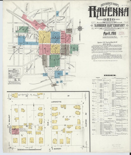 Sanborn Fire Insurance Map from Ravenna, Portage County, Ohio (1911), Sheet #0001 - Complete Map Set gallery image, historic Sanborn map, vintage wall art, Ohio Ohio