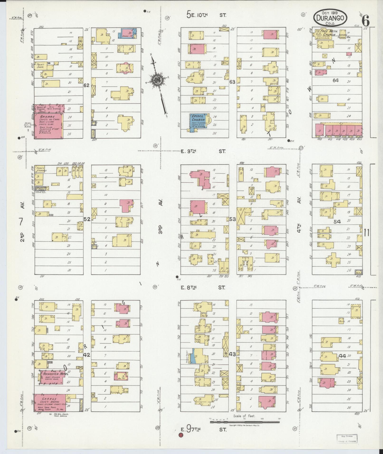 Sanborn Fire Insurance Map from Durango, La Plata County, Colorado (1919), Sheet #0006 - Historic Sanborn Fire Insurance Map Print, vintage old map wall art, antique decor, genealogy gift, Colorado Colorado map