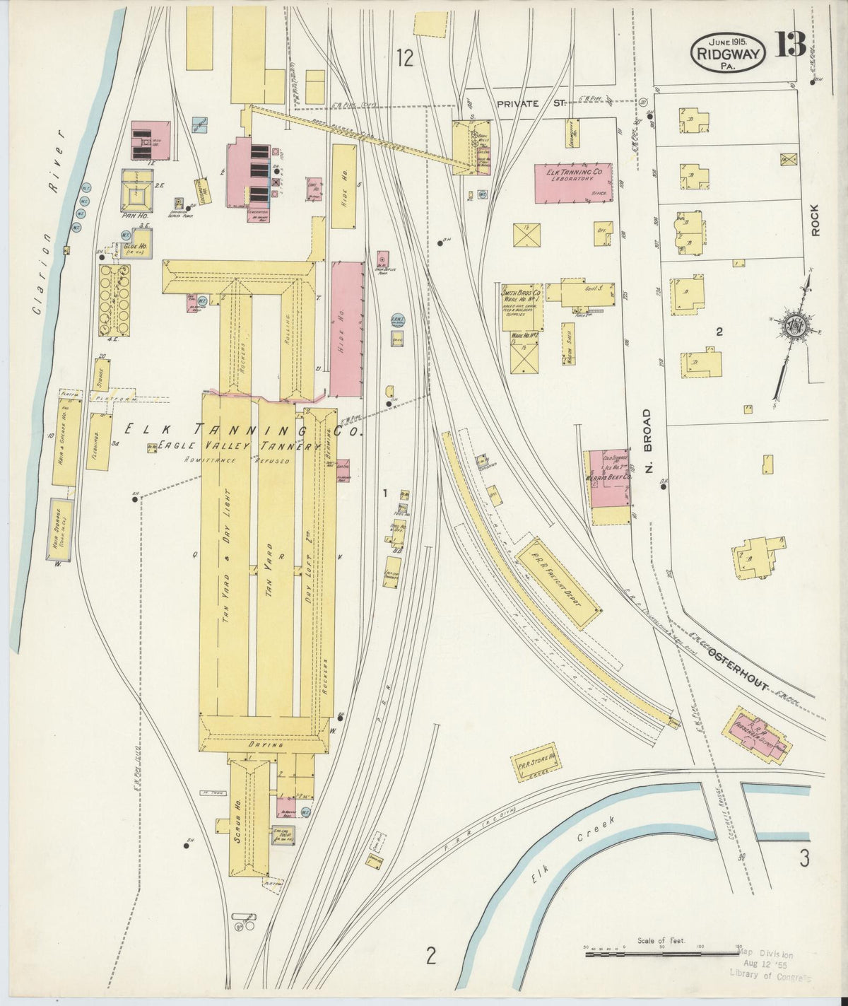 Sanborn Fire Insurance Map from Ridgway, Elk County, Pennsylvania (1915), Sheet #0013 - Historic Sanborn Fire Insurance Map Print, vintage old map wall art, antique decor, genealogy gift, Pennsylvania Pennsylvania map