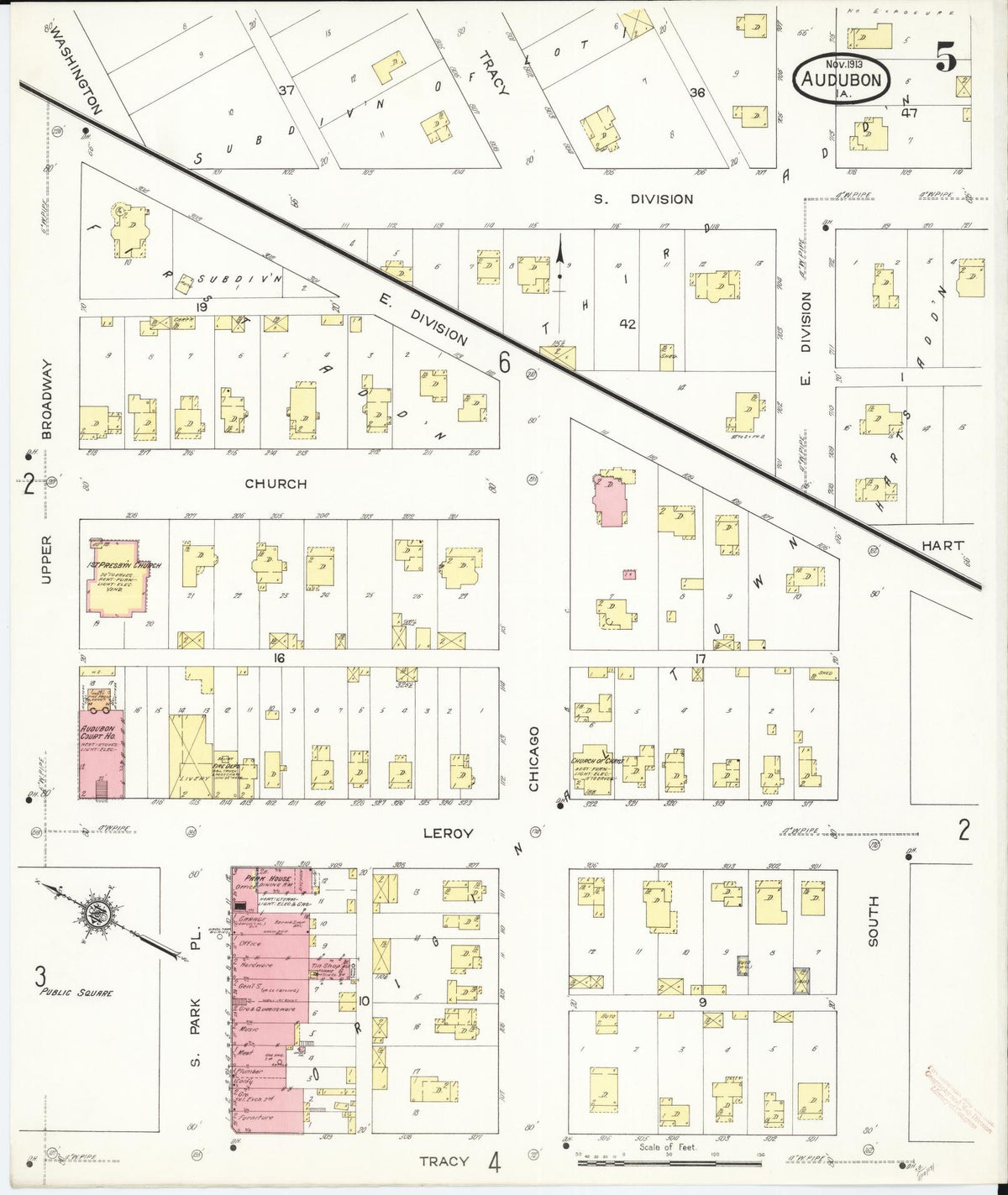 Sanborn Fire Insurance Map from Audubon, Audubon County, Iowa (1913), Sheet #0005 - Historic Sanborn Fire Insurance Map Print