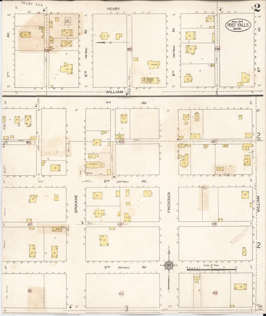 Sanborn Fire Insurance Map from Post Falls, Kootenai County, Idaho (1928), Sheet #0002 - Historic Sanborn Fire Insurance Map Print, vintage old map wall art, antique decor, genealogy gift, Idaho Idaho map