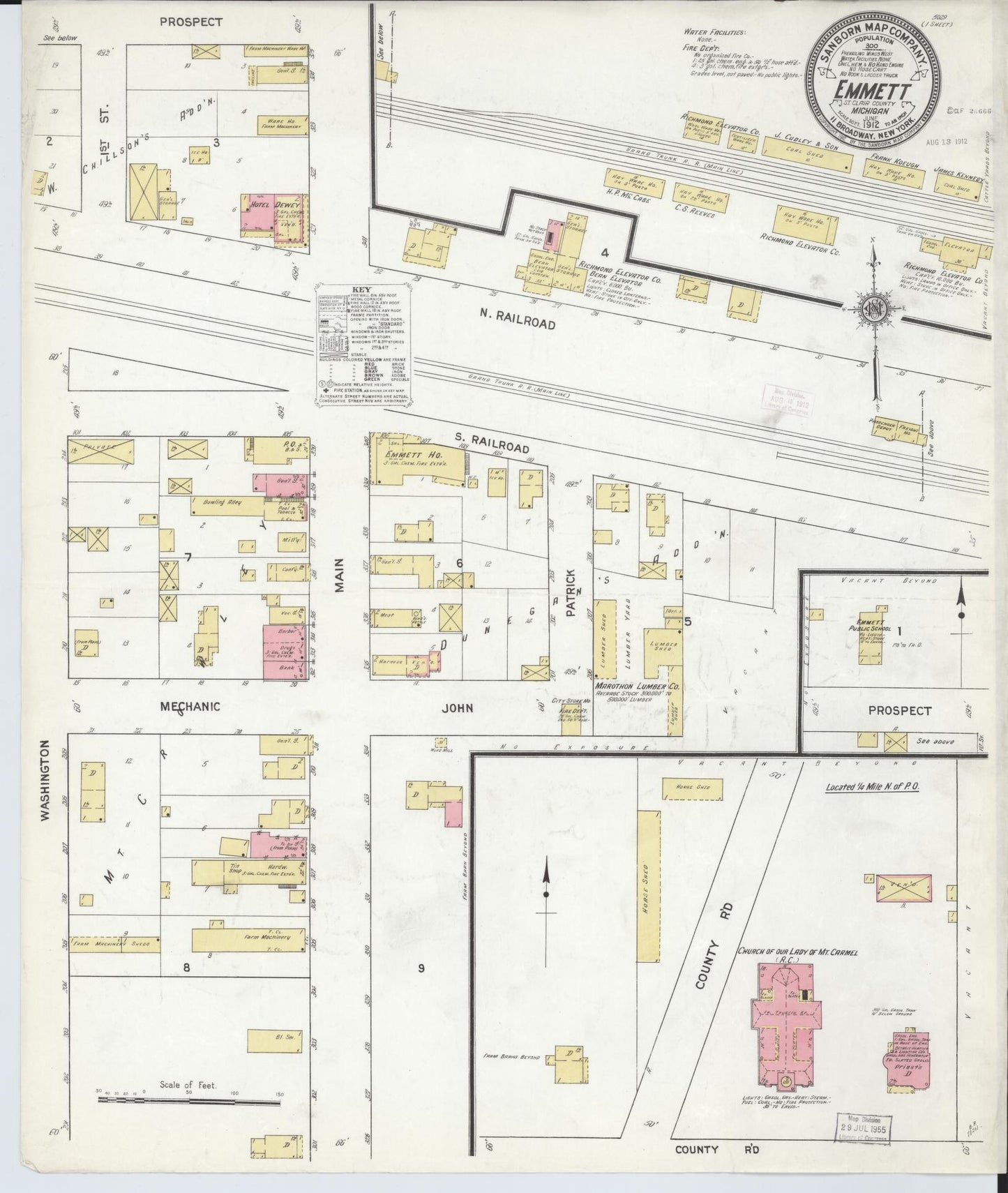 Sanborn Fire Insurance Map from Emmett, Saint Clair County, Michigan (1912), Sheet #0001 - Historic Sanborn Fire Insurance Map Print, vintage old map wall art, antique decor, genealogy gift, Michigan Michigan map