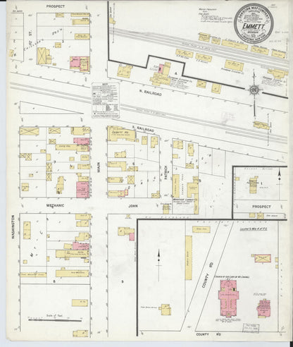 Sanborn Fire Insurance Map from Emmett, Saint Clair County, Michigan (1912), Sheet #0001 - Historic Sanborn Fire Insurance Map Print, vintage old map wall art, antique decor, genealogy gift, Michigan Michigan map