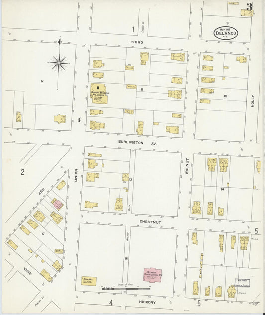 Sanborn Fire Insurance Map from Delanco, Burlington County, New Jersey (1909), Sheet #0003 - Historic Sanborn Fire Insurance Map Print, vintage old map wall art, antique decor, genealogy gift, New Jersey New Jersey map