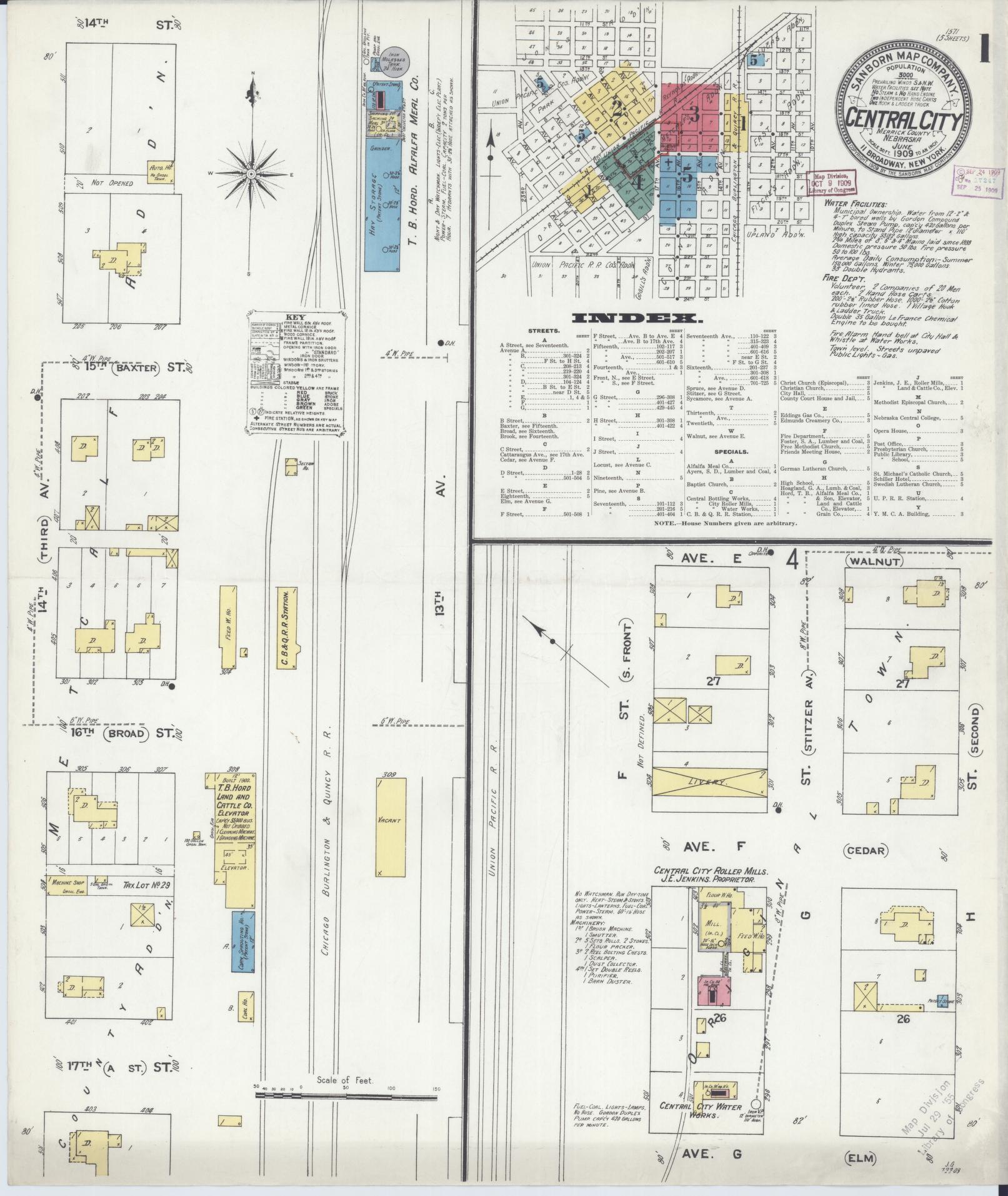 Sanborn Fire Insurance Map from Central City, Merrick County, Nebraska. (1909) – Historic Sanborn Fire Insurance Map Print