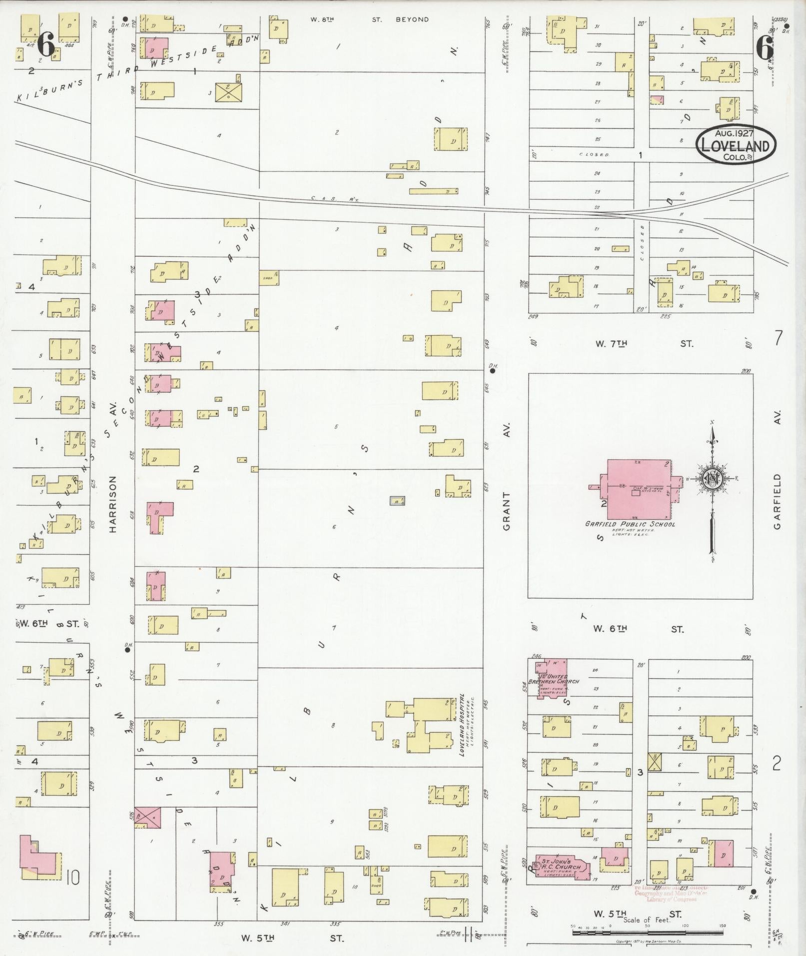 Sanborn Fire Insurance Map from Loveland, Larimer County, Colorado (1927), Sheet #0006 - Historic Sanborn Fire Insurance Map Print, vintage old map wall art, antique decor, genealogy gift, Colorado Colorado map