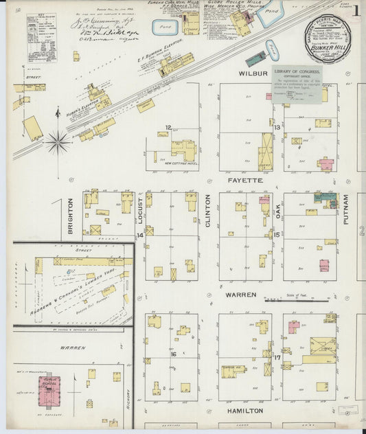 Sanborn Fire Insurance Map from Bunker Hill, Macoupin County, Illinois (1893), Sheet #0001 - Historic Sanborn Fire Insurance Map Print, vintage old map wall art, antique decor, genealogy gift, Illinois Illinois map