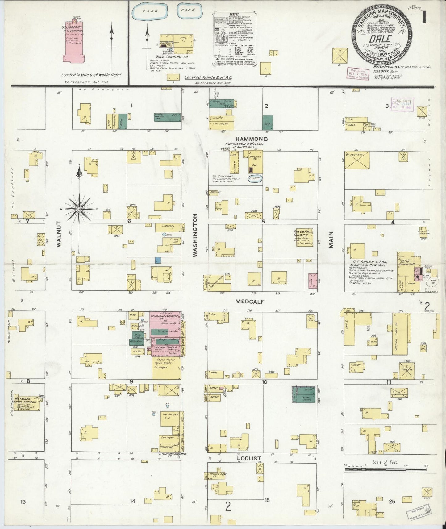 Sanborn Fire Insurance Map from Dale, Spencer County, Indiana (1909), Sheet #0001 - Complete Map Set gallery image, historic Sanborn map, vintage wall art, Indiana Indiana