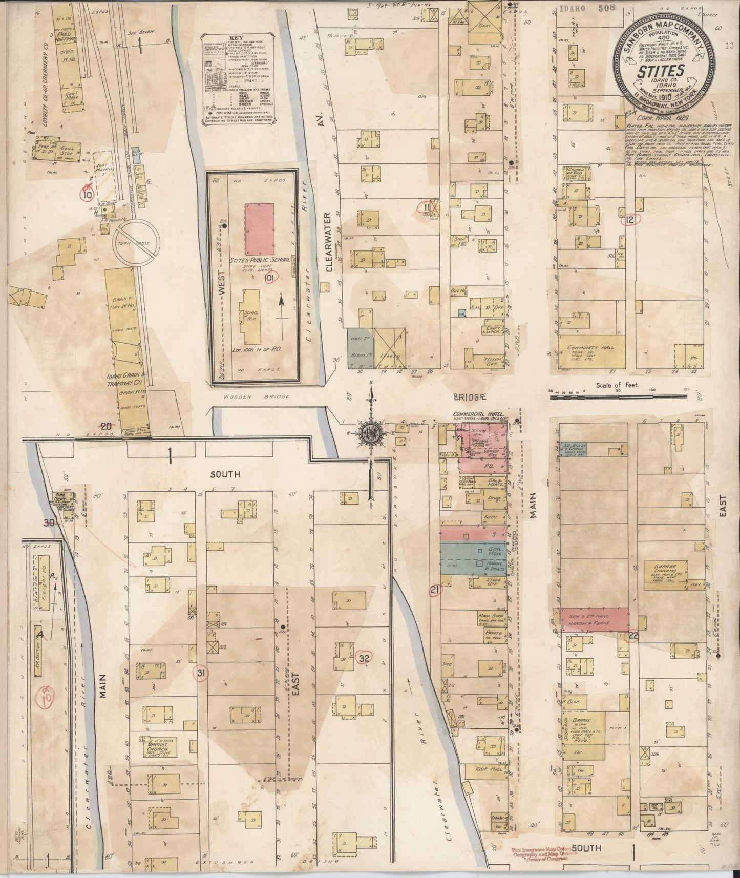 Sanborn Fire Insurance Map from Stites, Idaho County, Idaho (1929), Sheet #0001 - Historic Sanborn Fire Insurance Map Print, vintage old map wall art, antique decor, genealogy gift, Stites Idaho map