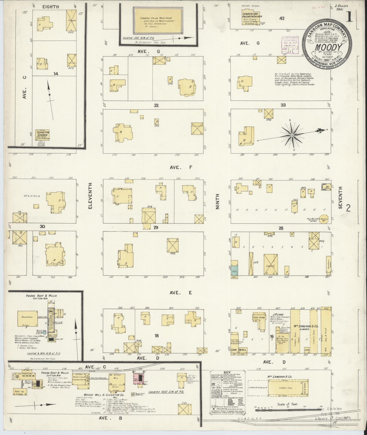 Sanborn Fire Insurance Map from Moody, McLennan County, Texas (1907), Sheet #0001 - Complete Map Set gallery image, historic Sanborn map, vintage wall art, Texas Texas