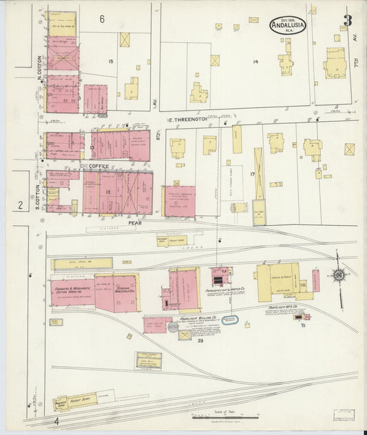 Sanborn Fire Insurance Map from Andalusia, Covington County, Alabama (1916), Sheet #0003 - Historic Sanborn Fire Insurance Map Print, vintage old map wall art, antique decor, genealogy gift, Alabama Alabama map