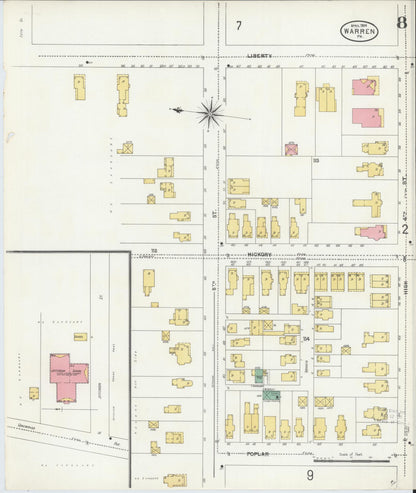 Sanborn Fire Insurance Map from Warren, Warren County, Pennsylvania (1904), Sheet #0008 - Historic Sanborn Fire Insurance Map Print, vintage old map wall art, antique decor, genealogy gift, Pennsylvania Pennsylvania map