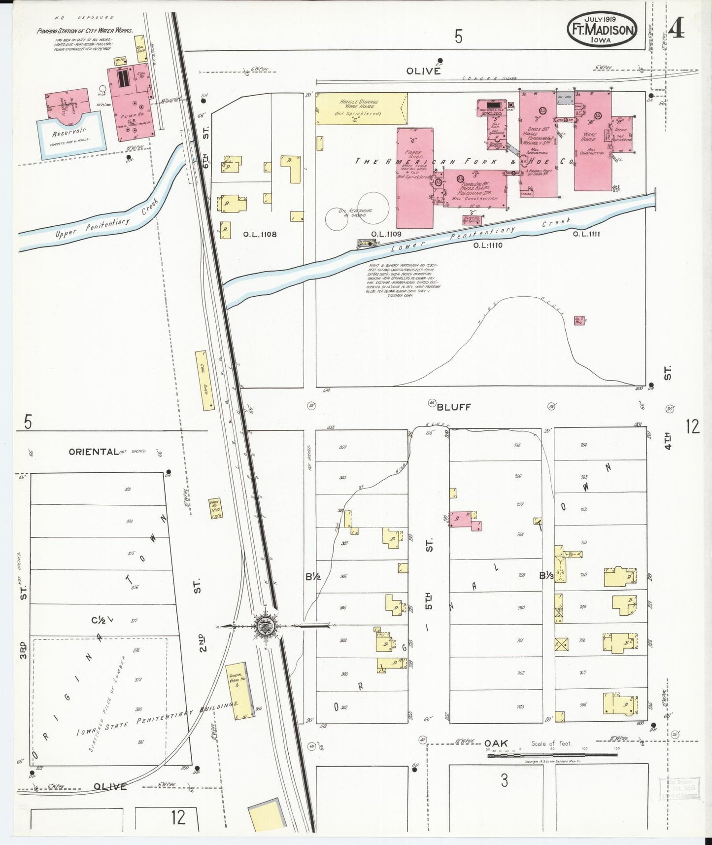 Sanborn Fire Insurance Map from Fort Madison, Lee County, Iowa (1919), Sheet #0004 - Historic Sanborn Fire Insurance Map Print, vintage old map wall art