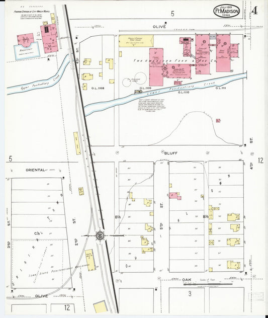Sanborn Fire Insurance Map from Fort Madison, Lee County, Iowa (1919), Sheet #0004 - Historic Sanborn Fire Insurance Map Print, vintage old map wall art