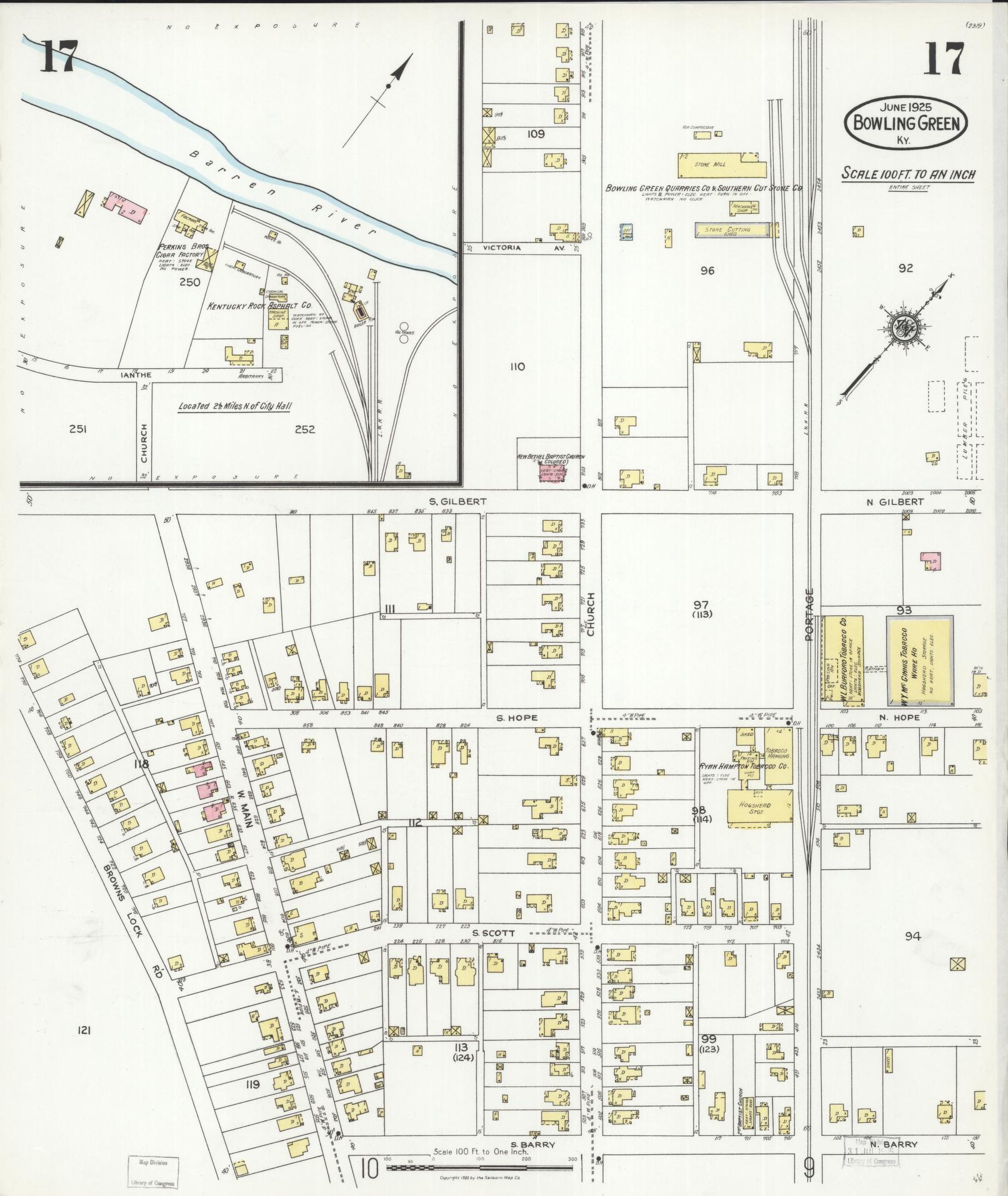 Sanborn Fire Insurance Map from Bowling Green, Warren County, Kentucky (1925), Sheet #0017 - Complete Map Set gallery image, historic Sanborn map, vintage wall art, Kentucky Kentucky