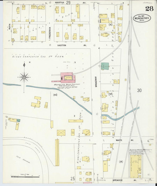 Sanborn Fire Insurance Map from Menominee, Menominee County, Michigan (1907), Sheet #0028 - Historic Sanborn Fire Insurance Map Print, vintage old map wall art, antique decor, genealogy gift, Michigan Michigan map