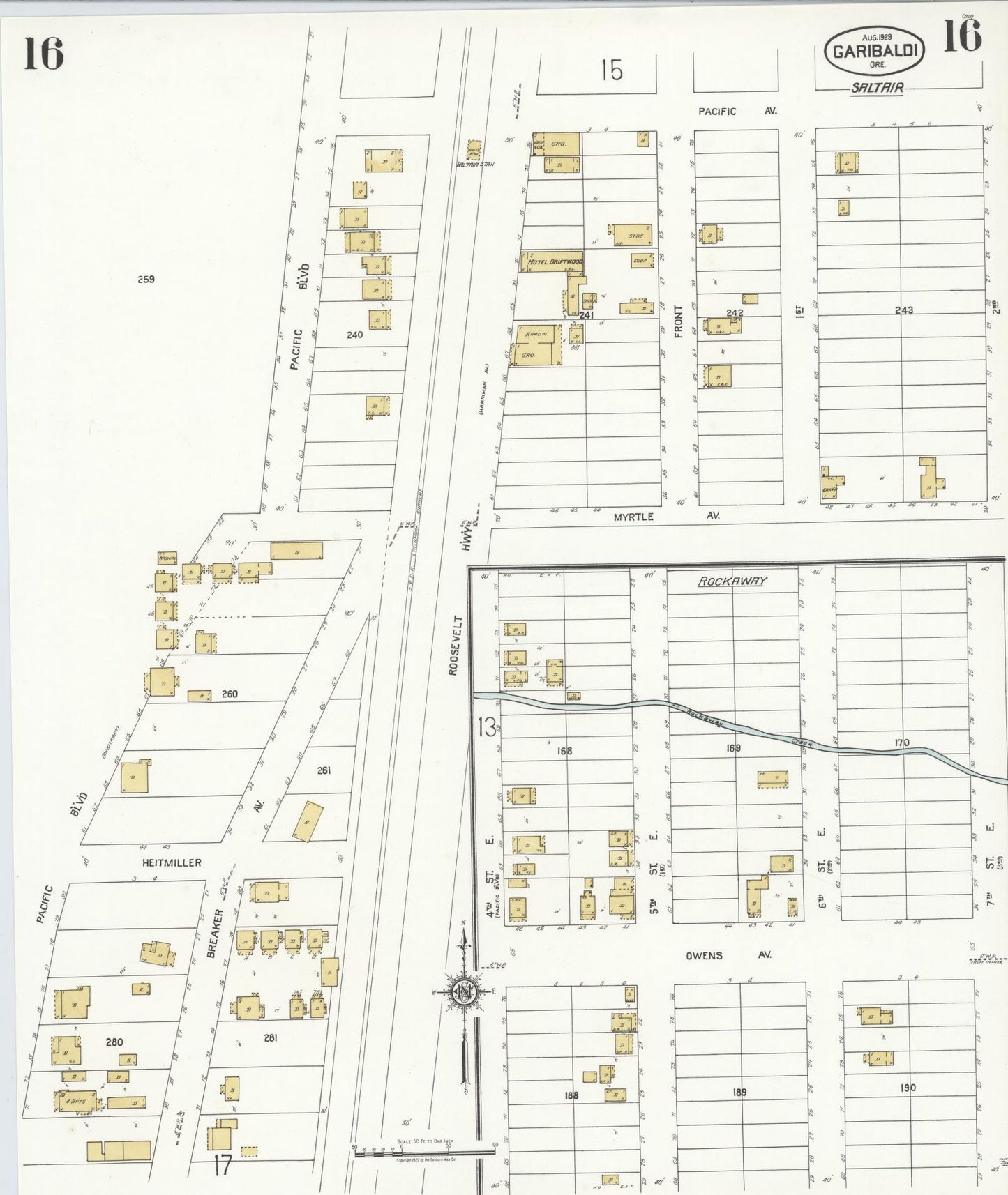 Sanborn Fire Insurance Map from Garibaldi, Tillamook County, Oregon (1929), Sheet #0016 - Complete Map Set gallery image, historic Sanborn map, vintage wall art, Oregon Oregon