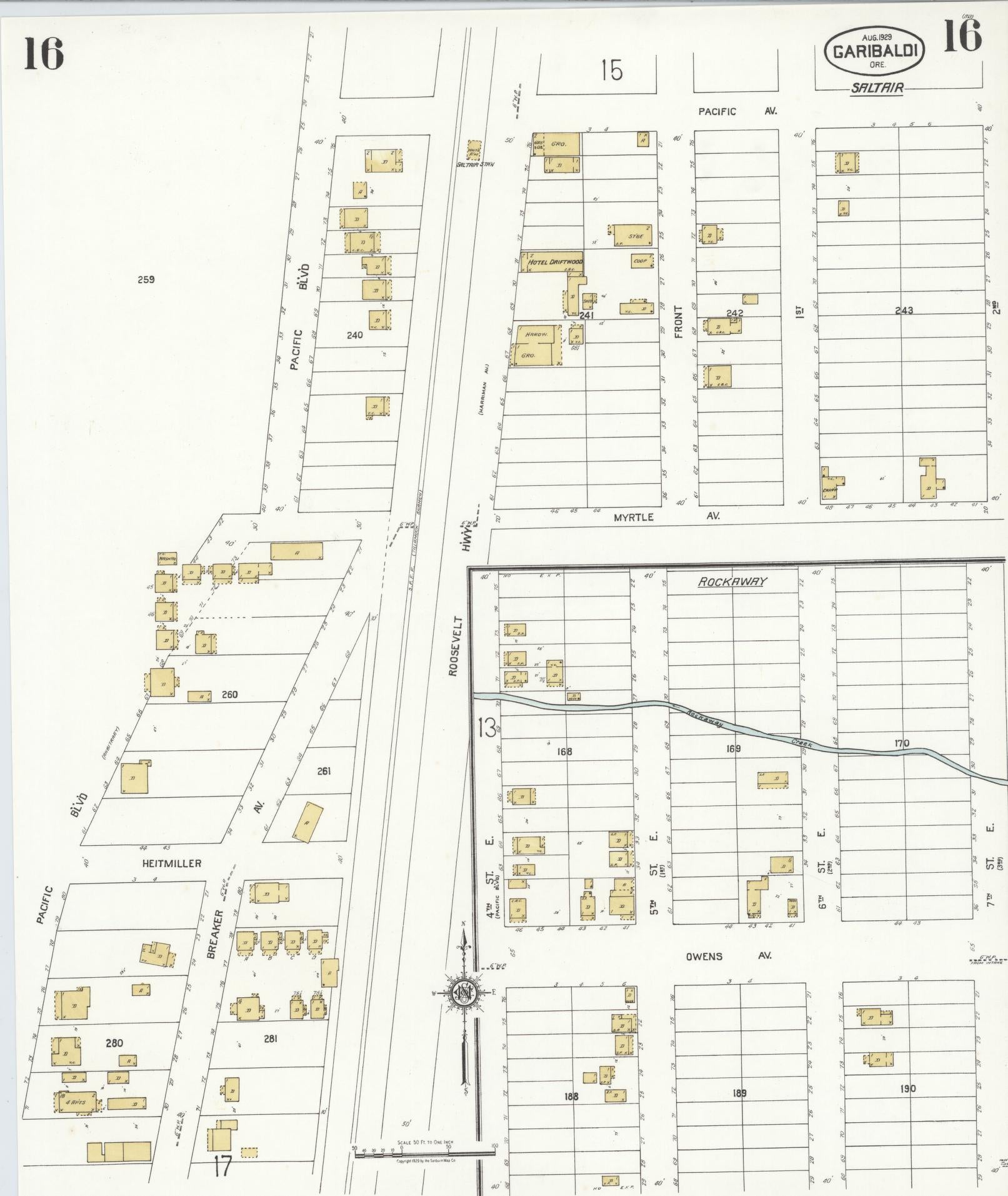 Sanborn Fire Insurance Map from Garibaldi, Tillamook County, Oregon (1929), Sheet #0016 - Complete Map Set gallery image, historic Sanborn map, vintage wall art, Oregon Oregon