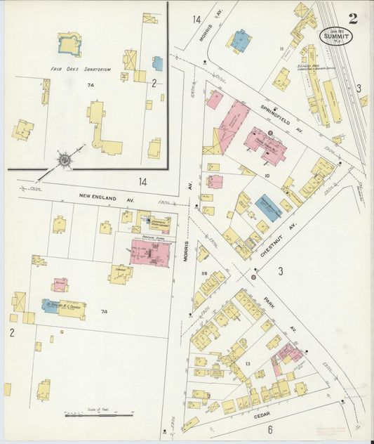 Sanborn Fire Insurance Map from Summit, Union County, New Jersey (1911), Sheet #0002 - Historic Sanborn Fire Insurance Map Print, vintage old map wall art, antique decor, genealogy gift, New Jersey New Jersey map