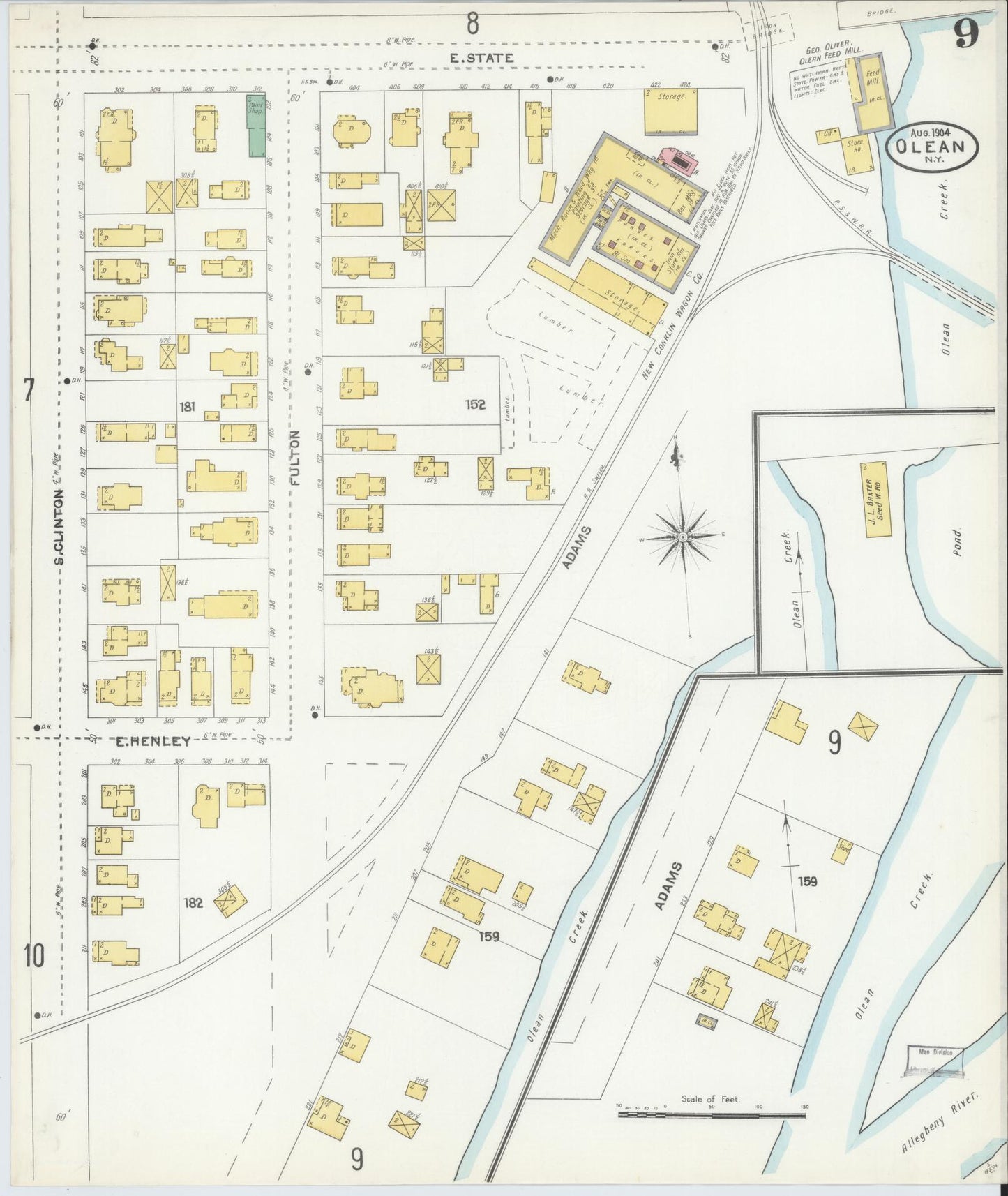 Sanborn Fire Insurance Map from Olean, Cattaraugus County, New York (1904), Sheet #0009 - Complete Map Set gallery image, historic Sanborn map, vintage wall art, New York New York