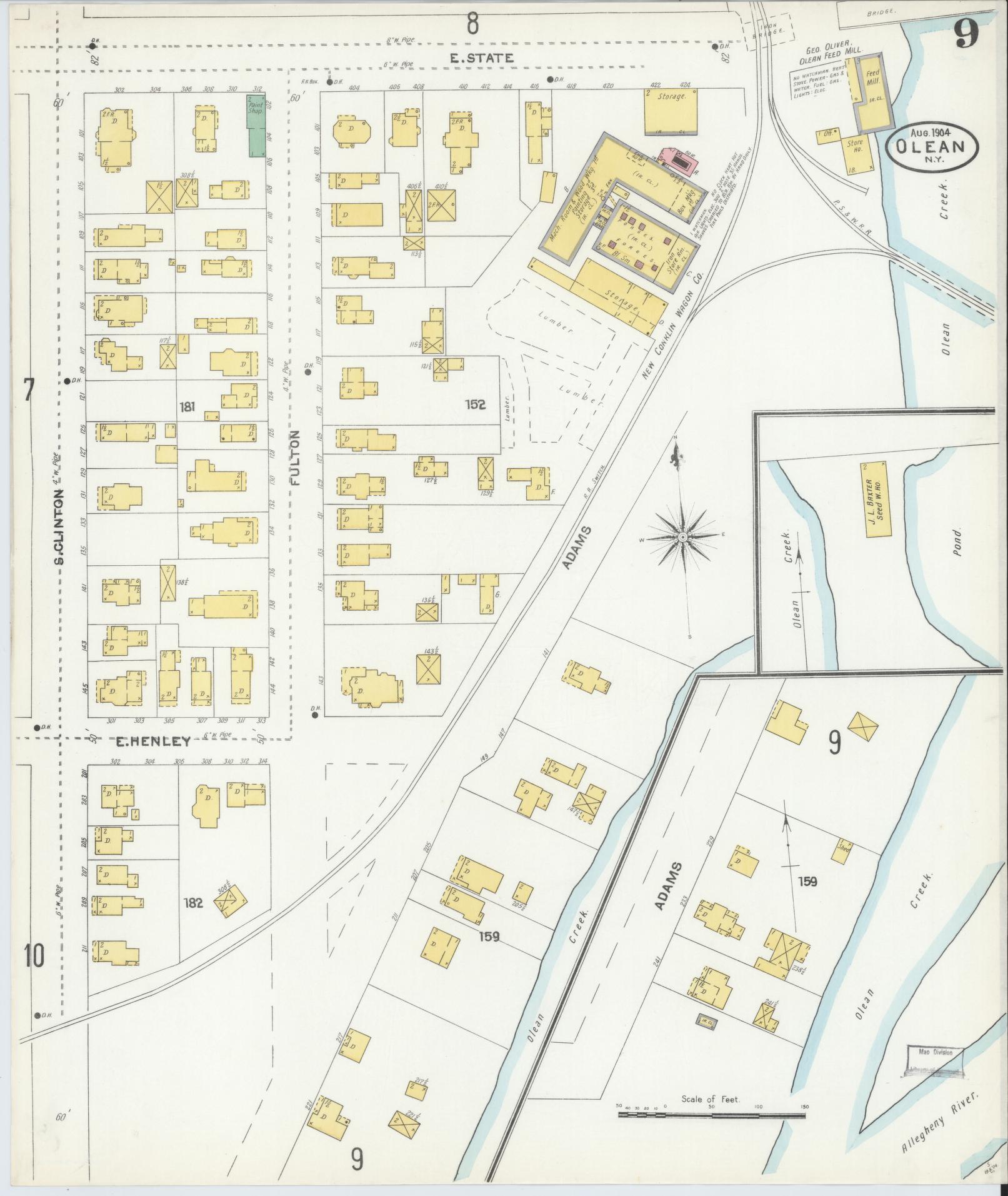 Sanborn Fire Insurance Map from Olean, Cattaraugus County, New York (1904), Sheet #0009 - Complete Map Set gallery image, historic Sanborn map, vintage wall art, New York New York