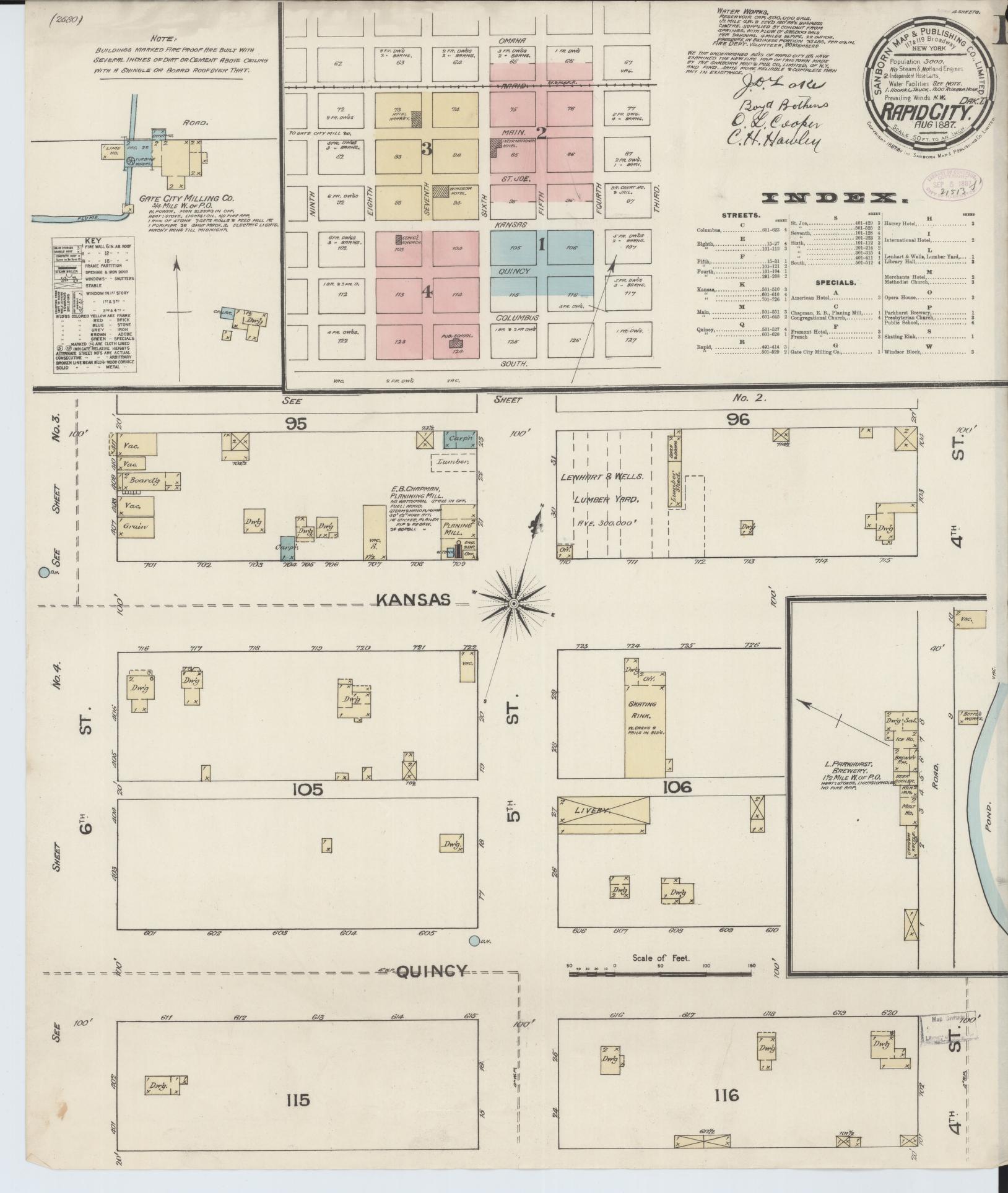 Sanborn Fire Insurance Map from Rapid City, Pennington County, South Dakota (1887), Sheet #0001 - Historic Sanborn Fire Insurance Map Print, vintage old map wall art, antique decor, genealogy gift, South Dakota South Dakota map