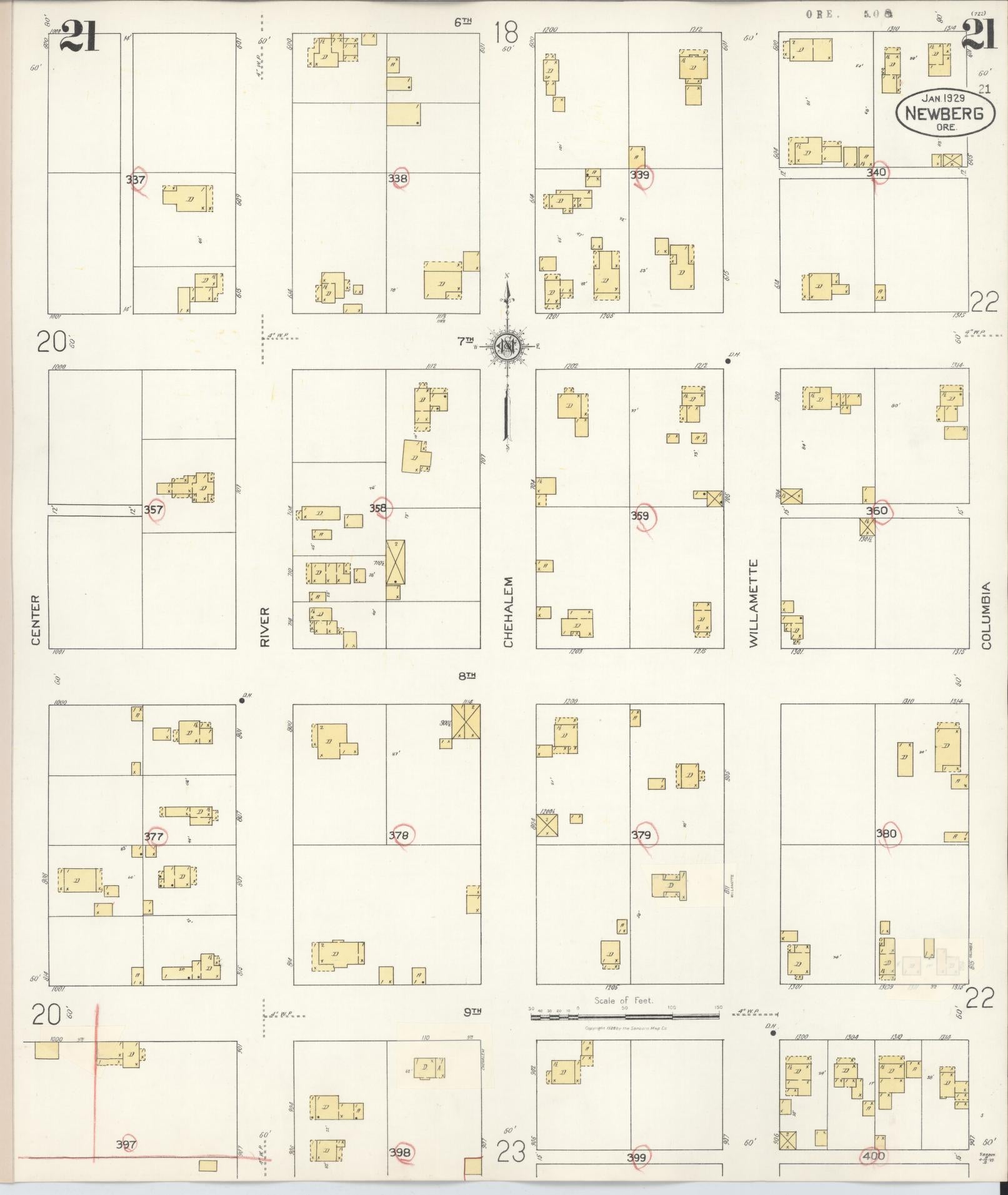 Sanborn Fire Insurance Map from Newberg, Yamhill County, Oregon (1934), Sheet #0021 - Complete Map Set gallery image, historic Sanborn map, vintage wall art, Oregon Oregon