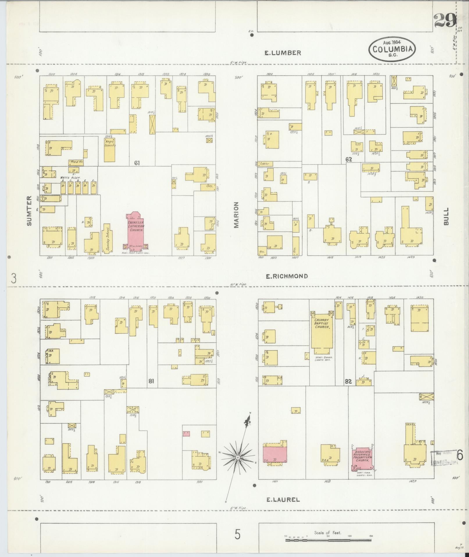 Sanborn Fire Insurance Map from Columbia, Richland County, South Carolina (1904), Sheet #0029 - Complete Map Set gallery image, historic Sanborn map, vintage wall art, South Carolina South Carolina