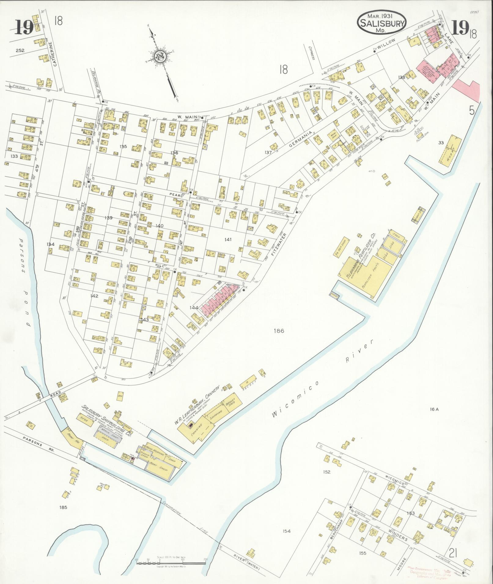 Sanborn Fire Insurance Map from Salisbury, Wicomico County, Maryland (1931), Sheet #0019 - Historic Sanborn Fire Insurance Map Print, vintage old map wall art