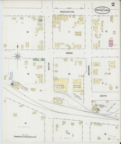 Sanborn Fire Insurance Map from Uniontown, Perry County, Alabama (1889), Sheet #0002 - Complete Map Set gallery image, historic Sanborn map, vintage wall art, Alabama Alabama