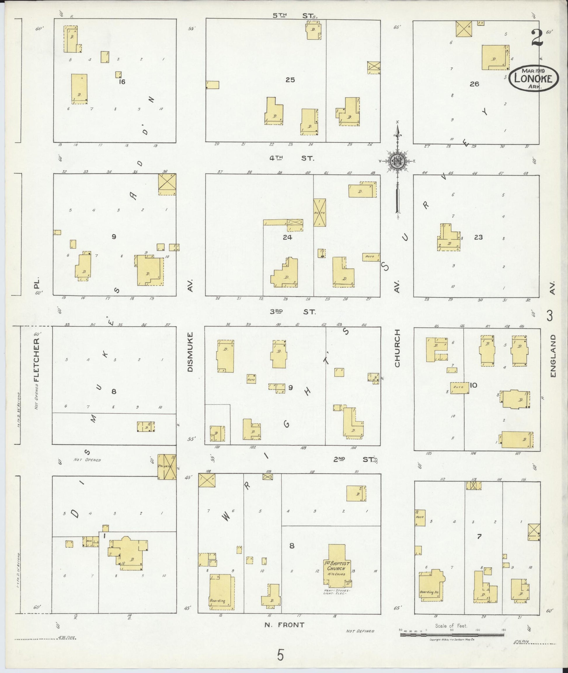 Sanborn Fire Insurance Map from Lonoke, Lonoke County, Arkansas (1919), Sheet #0002 - Historic Sanborn Fire Insurance Map Print, vintage old map wall art, antique decor, genealogy gift, Arkansas Arkansas map