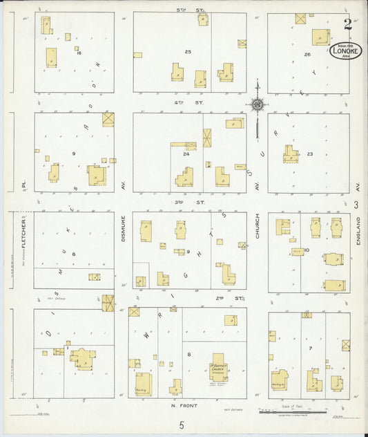Sanborn Fire Insurance Map from Lonoke, Lonoke County, Arkansas (1919), Sheet #0002 - Historic Sanborn Fire Insurance Map Print, vintage old map wall art, antique decor, genealogy gift, Arkansas Arkansas map