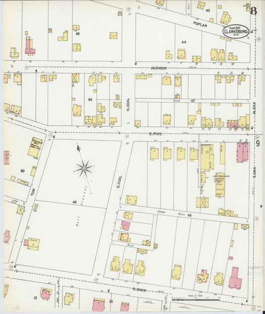 Sanborn Fire Insurance Map from Clarksburg, Harrison County, West Virginia (1902), Sheet #0008 - Historic Sanborn Fire Insurance Map Print, vintage old map wall art, antique decor, genealogy gift, West Virginia West Virginia map