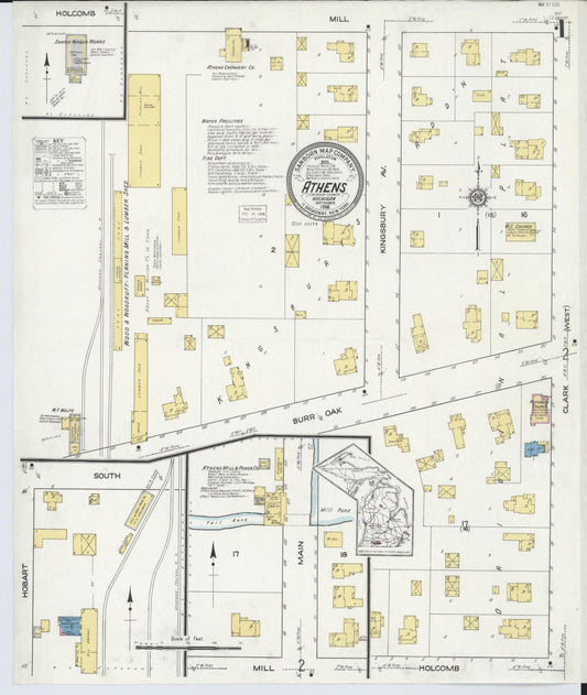 Sanborn Fire Insurance Map from Athens, Calhoun County, Michigan (1916), Sheet #0001 - Historic Sanborn Fire Insurance Map Print, vintage old map wall art, antique decor, genealogy gift, Michigan Michigan map