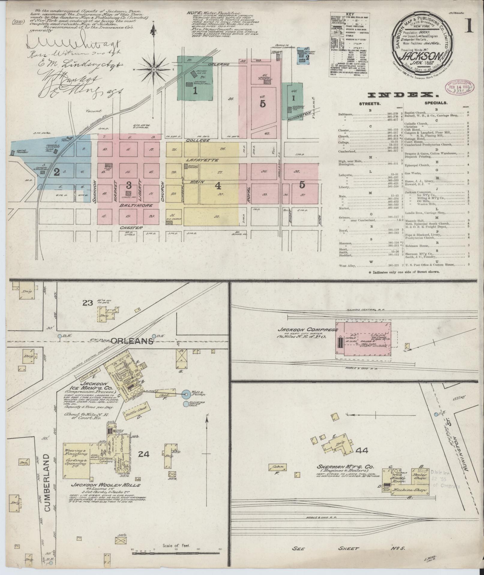 Sanborn Fire Insurance Map from Jackson, Madison County, Tennessee. (1887) – Historic Sanborn Fire Insurance Map Print