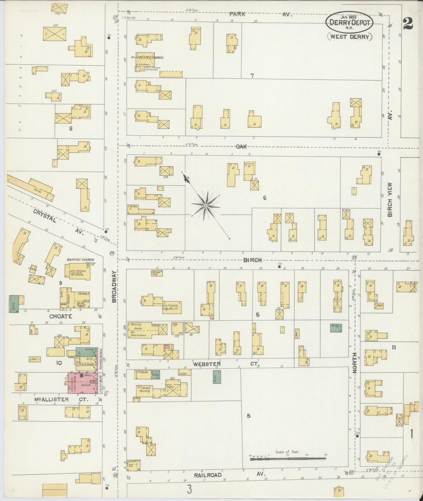 Sanborn Fire Insurance Map from Derry Depot, Rockingham County, New Hampshire (1902), Sheet #0002 - Historic Sanborn Fire Insurance Map Print, vintage old map wall art, antique decor, genealogy gift, New Hampshire New Hampshire map