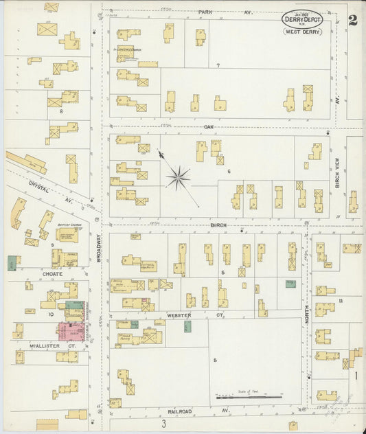 Sanborn Fire Insurance Map from Derry Depot, Rockingham County, New Hampshire (1902), Sheet #0002 - Historic Sanborn Fire Insurance Map Print, vintage old map wall art, antique decor, genealogy gift, New Hampshire New Hampshire map