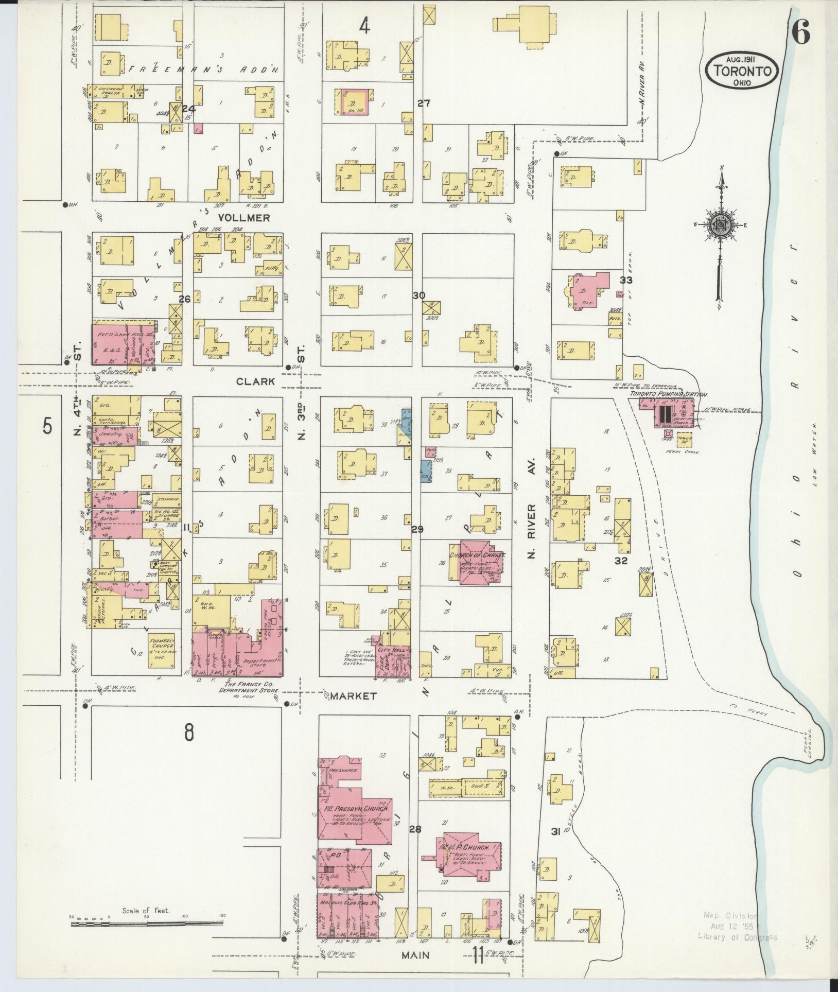 Sanborn Fire Insurance Map from Toronto, Jefferson County, Ohio (1911), Sheet #0006 - Complete Map Set gallery image, historic Sanborn map, vintage wall art, Ohio Ohio