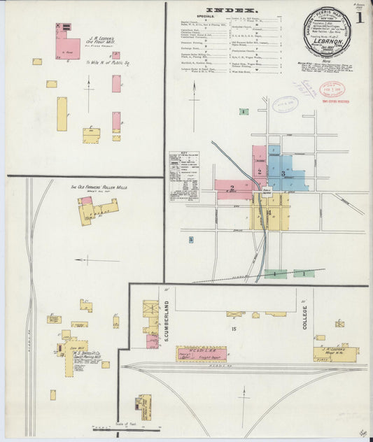 Sanborn Fire Insurance Map from Lebanon, Wilson County, Tennessee (1897), Sheet #0001 - Historic Sanborn Fire Insurance Map Print, vintage old map wall art, antique decor, genealogy gift, Tennessee Tennessee map
