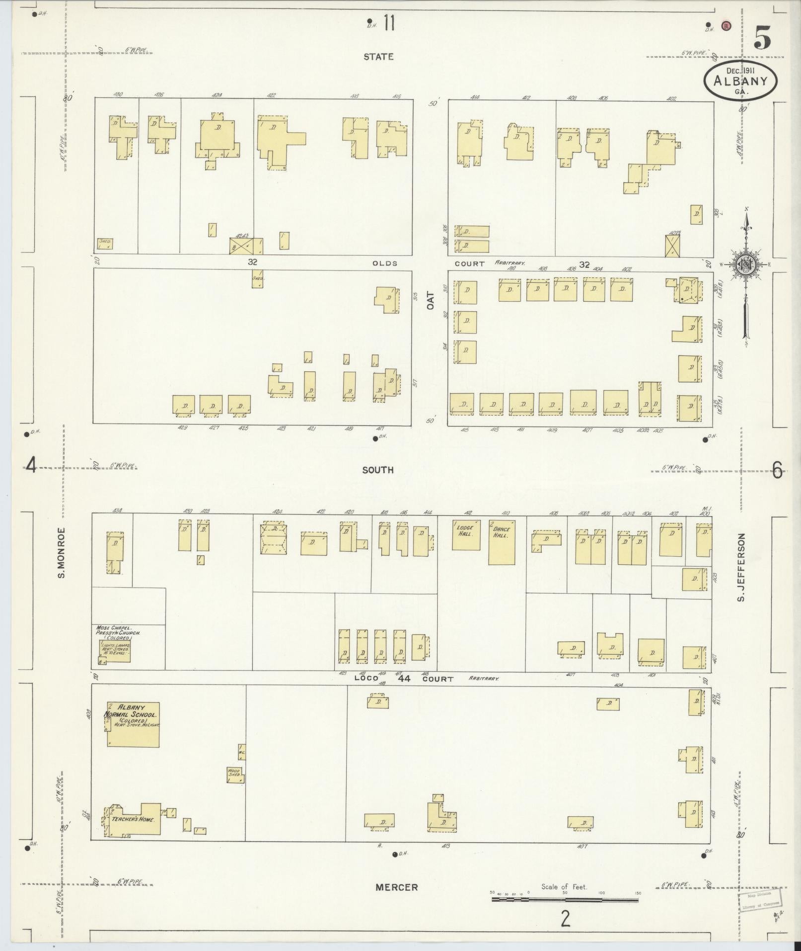 Sanborn Fire Insurance Map from Albany, Dougherty County, Georgia (1911), Sheet #0005 - Complete Map Set gallery image, historic Sanborn map, vintage wall art, Georgia Georgia