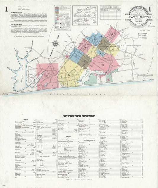 Sanborn Fire Insurance Map from Easthampton, Suffolk County, New York (1936), Sheet #0001 - Historic Sanborn Fire Insurance Map Print, vintage old map wall art, antique decor, genealogy gift, New York New York map