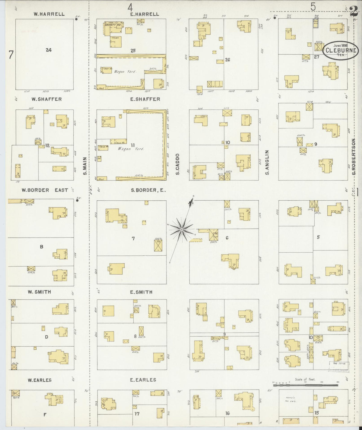 Sanborn Fire Insurance Map from Cleburne, Johnson County, Texas (1898), Sheet #0002 - Complete Map Set gallery image, historic Sanborn map, vintage wall art, Texas Texas