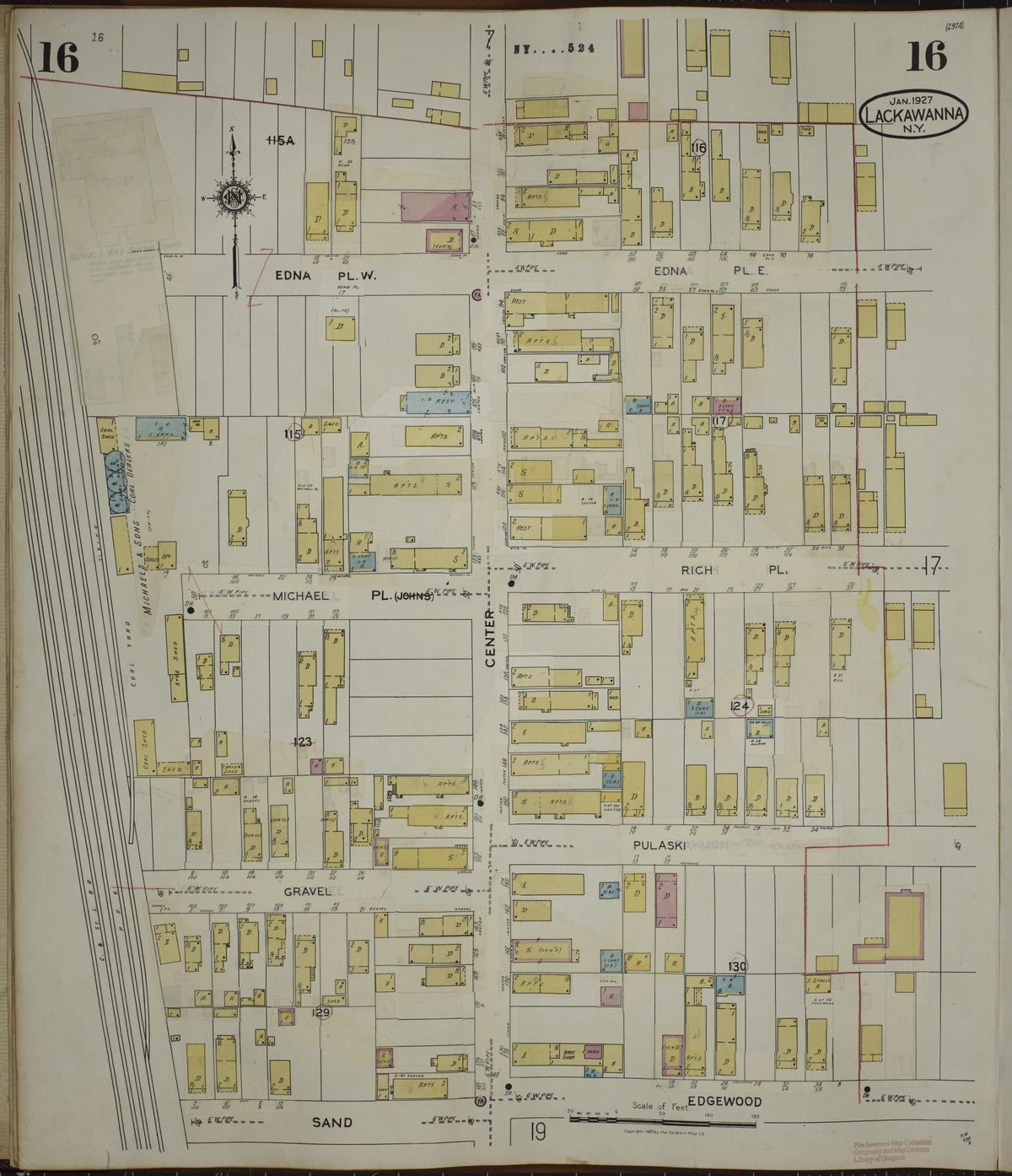 Sanborn Fire Insurance Map from Lackawanna, Erie County, New York (1950), Sheet #0016 - Historic Sanborn Fire Insurance Map Print, vintage old map wall art, antique decor, genealogy gift, New York New York map