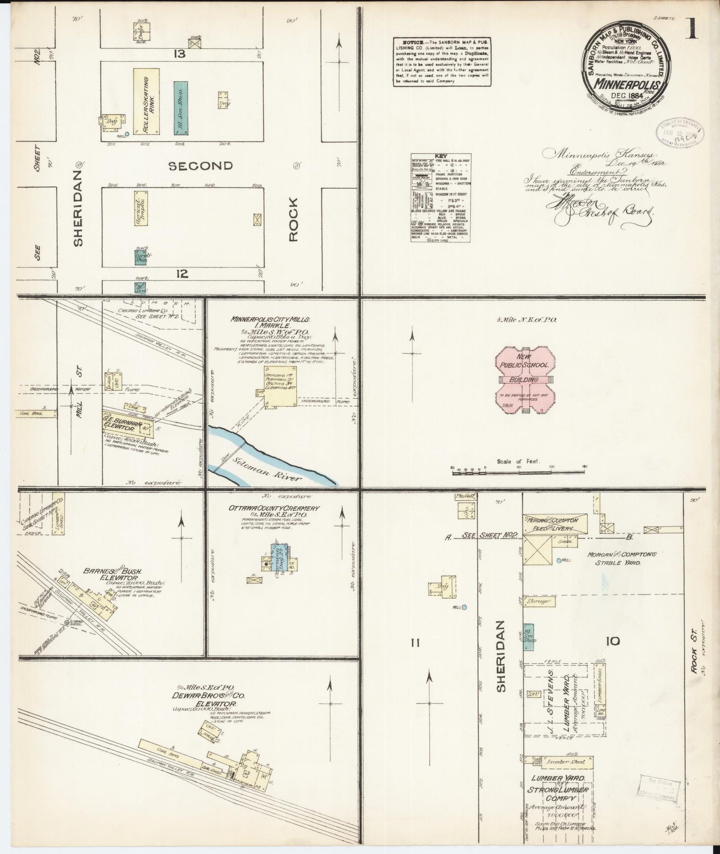 Sanborn Fire Insurance Map from Minneapolis, Ottawa County, Kansas (1884), Sheet #0001 - Complete Map Set gallery image, historic Sanborn map, vintage wall art, Kansas Kansas