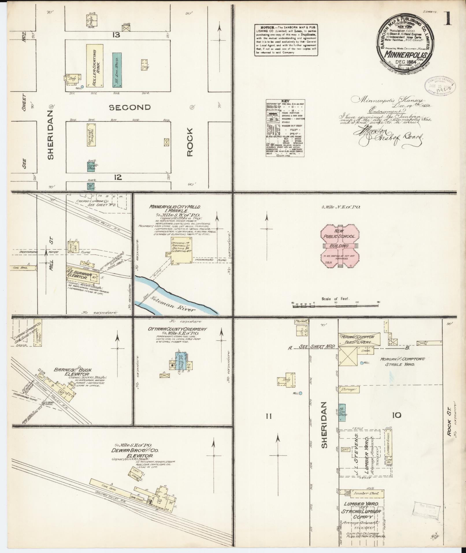Sanborn Fire Insurance Map from Minneapolis, Ottawa County, Kansas (1884), Sheet #0001 - Complete Map Set gallery image, historic Sanborn map, vintage wall art, Kansas Kansas