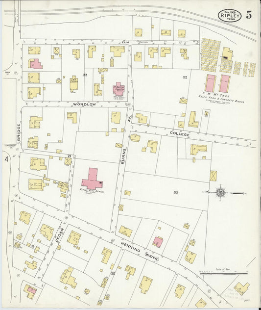 Sanborn Fire Insurance Map from Ripley, Lauderdale County, Tennessee (1909), Sheet #0005 - Historic Sanborn Fire Insurance Map Print, vintage old map wall art, antique decor, genealogy gift, Tennessee Tennessee map