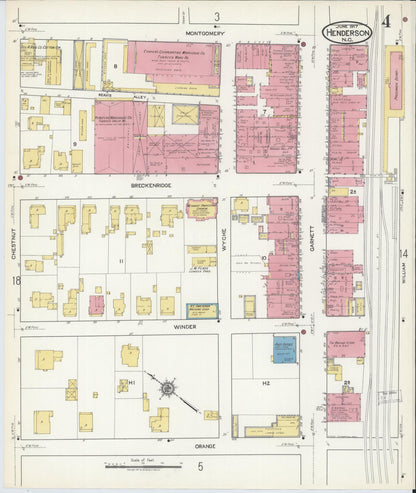Sanborn Fire Insurance Map from Henderson, Vance County, North Carolina (1917), Sheet #0004 - Complete Map Set gallery image, historic Sanborn map, vintage wall art, North Carolina North Carolina