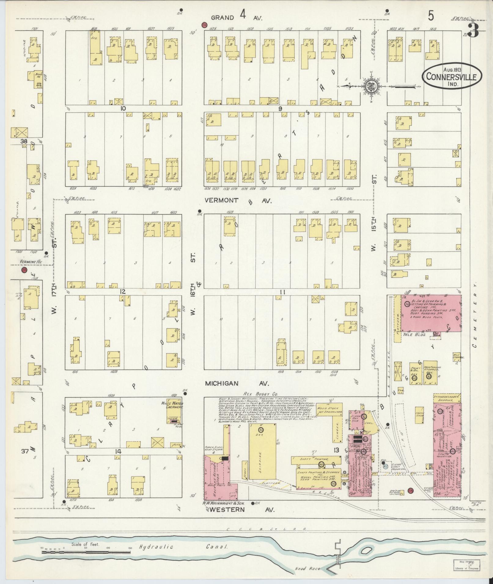 Sanborn Fire Insurance Map from Connersville, Fayette County, Indiana (1913), Sheet #0003 - Complete Map Set gallery image, historic Sanborn map, vintage wall art, Indiana Indiana