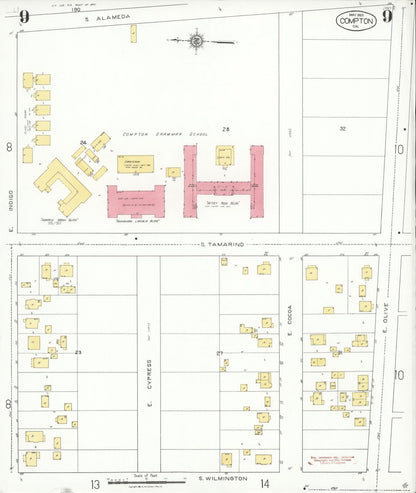 Sanborn Fire Insurance Map from Compton, Los Angeles County, California (1925), Sheet #0009 - Complete Map Set gallery image, historic Sanborn map, vintage wall art, California California